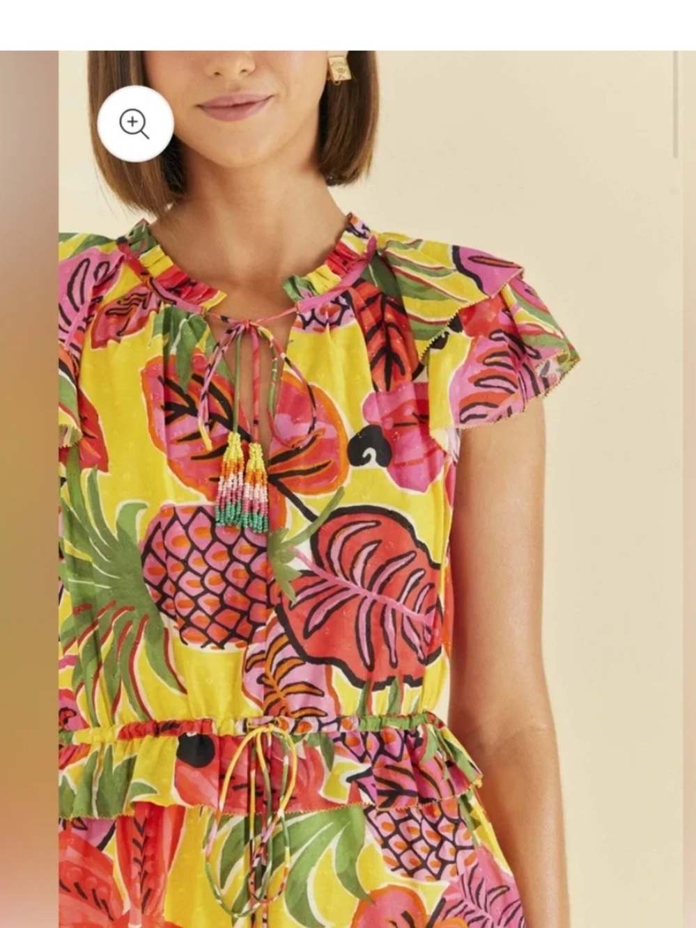 FARM Rio Yellow & Pink Tropical Ruffle Mini Dress - Picture 3 of 12